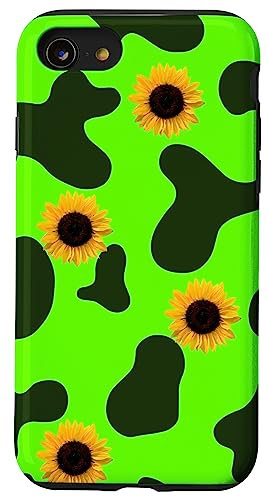 iPhone SE (2020) / 7 / 8 Lime Green Cow Print Sunflower Phone Case,Floral Cow Phone Case