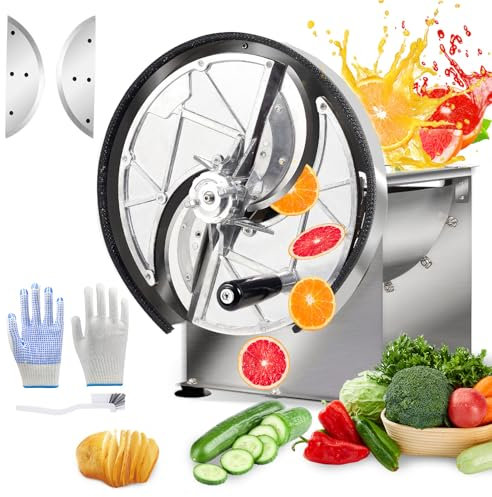 Commercial Vegetable Slicer - Manual Adjustable Thickness 0.2-13mm, Stainless Steel Lemon Slicer Tomato Slicer with 2* Extra Blades for Slicing Vegetable Tomato Onion Potato Cabbage Lime