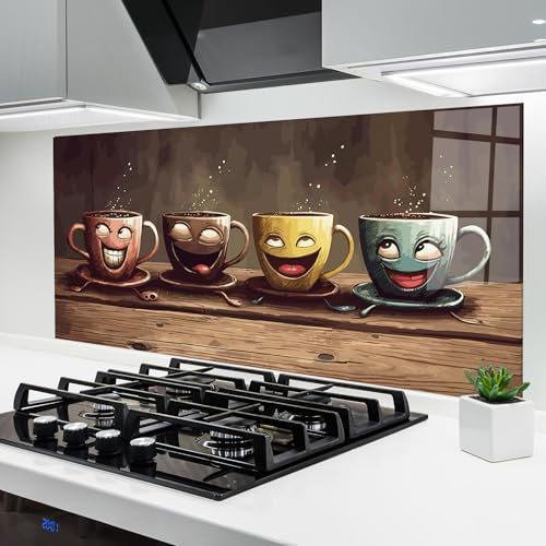 ARTHUB® Küchenrückwand aus Glas 60x120 cm, 5mm ESG | Spritzschutz, Glasplatte, Herdspritzschutz, Wandschutz für Herd, Hartglas, Lebensmittel, Kaffee, Coffee Faces