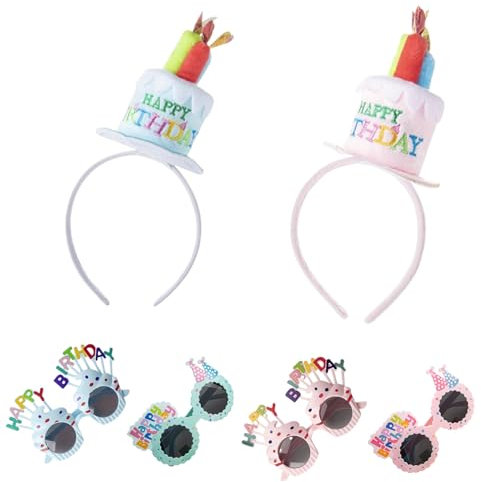 Hachera 6 Stück Happy Birthday Cake Hat, Geburtstagshüte Mini, Kerze Stirnband, Geburtstag Kuchen Sonnenbrille, Geburtstagshüte Kuscheltiere Für Geburtstagsparty Gastgeschenk, Blau & Rosa