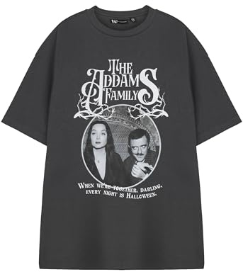 Vanilla Underground The Addams Family Unisex Grey T-Shirt | Every Night is Halloween Graphic Tee | Short Sleeve Top | Licensed Merchandise | Morticia Gomez Wednesday Pugsley