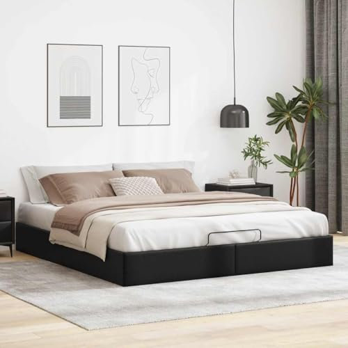 Myheimly Ottoman-Bett ohne Matratze,Kunstleder Bett,Bettgestell,Ottoman-BettBett für Schlafzimmer,Schwarz,180 x 200 cm