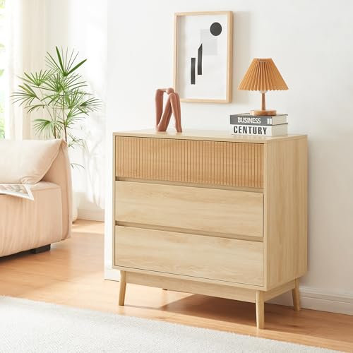 [en.casa] Kommode Landskrona Schubladenschrank mit 3 Schubladen Sideboard 80 x 80 x 40 cm Aufbewahrungsschrank Wohnzimmerschrank Schubladenkommode Eicheoptik