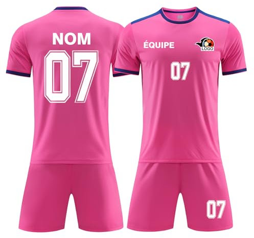 Maillot Football Personnalisé Enfant Adulte Maillot de Foot Simple sans Flocage Ensemble Foot (Rose, One Size)