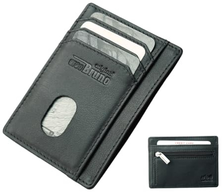Mini Geldbörse Leder flach Herren schwarz RFID Kartenetui kleine Minigeldbörse Portemonnaie klein mit Münzfach Kreditkartenhalter Mini Geldbeutel dünn schmal Etui