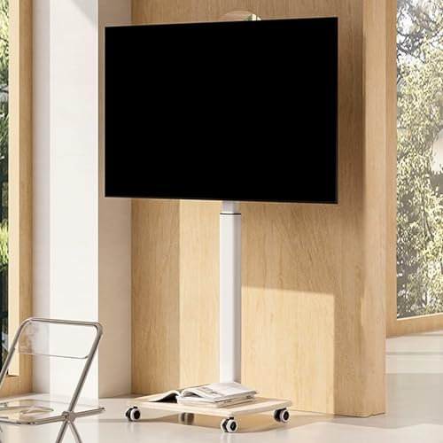 JIAOCKJIAO JKGHK Mobile TV Cart, Rolling TV Stand with 30° Adjustment on The Left and Right, Height Adjustable Portable TV Stand, Mobile TV Stand with Wheels, TV Floor Stand for 32-85 Inch TVs(White)