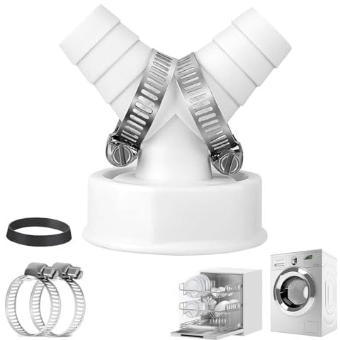 Doppelanschluss für Waschmaschine, 11/2 Zoll waschmaschine abfluss adapter mit 2 Schlauchschelle Abfluss Adapter Y Adapter DN40 von 19-24 mm für Geschirrspüler und Waschmaschine