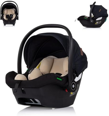 Chipolino i-Size Babyschale Duo Smart Gruppe 0+, Kissen, verstellbare Kopfstütze, Farbe:schwarz beige