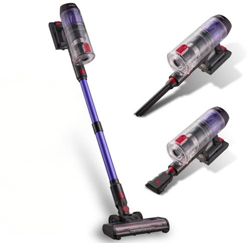 SENZONE Aspirateur Balai sans Fil,500W/37Kpa/45min Aspirateur sans Fil,Brosse Sol Anti-Emmêlement, Écran LED,Tube Pliable,Aspire Poils Animaux, pour Sols Durs et Voiture(Violet,F500)