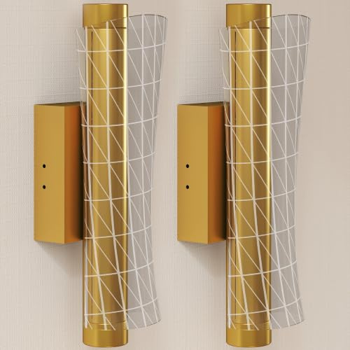 HOMCOM Led Wall Lamp 2 Pack, 9W Modern Indoor Geometric Mesh Wall Light, Colour Temperature Adjustable 3000K/4000K/6500K for Bedroom, Living Room, Hallway, Stairs, Gold Tone