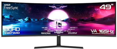 𝗫= 49 Inch UltraWide Gaming Monitor • Curved • 1440p • 165Hz • 1ms • VA • G-Sync/FreeSync • HDMI, Display Port • Tilt Adjust (XEXUL49FPS-14 | Black)