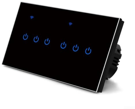 Hasaller Touch Light Switch Panels 2 Way Smart Home Touch Switch Tu-ya APP Remote Control Voice Control Wall Panel WiFi Tempered Glass Light Dimmer Switches Panel(6 Gang 2Way)