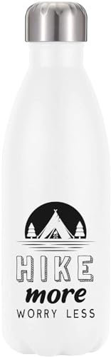 Hike More Worry Less Tent Campfire - Borraccia termica isolata sottovuoto, colore: bianco