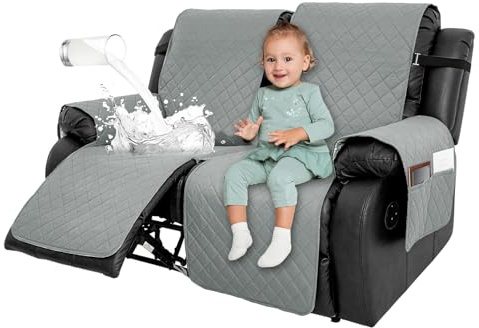 Sofabezüge für 2-Sitzer mit Tasche – wasserabweisender Möbelschutz, rutschfeste Sessel-Schonbezüge, weich, waschbar, Sofa-Schonbezug für Liegestuhl mit verstellbaren Spanngurten (Hellgrau)