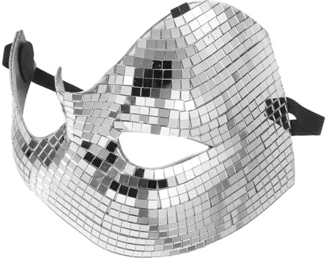 KOMBIUDA Disco Spiegelmaske Silber Glitzer Halbes Gesicht Halloween Tanz Maske Karneval Maskenball Party Kostüm Unisex Reflektierende Halbmaske Glamouröse Tanz-Accessoire