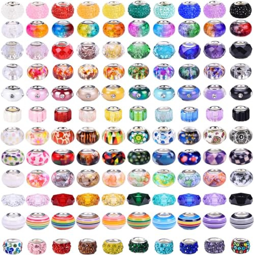 UCLEVER 100 Stück Bunte Perlen zum Auffädeln Perlen mit Großem Loch Kandi Beads Bastelperlen für Armbänder Halsketten Schlüsselanhänger Schmuckherstellung Basteln (Bunt-Mix)