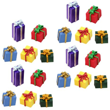 FRCOLOR 40pcs Miniature Christmas Ornament Resin Mini Presents Box Dollhouse Decorations Tiny Christmas Figurines for Holiday Tree Decor Crafting Gift