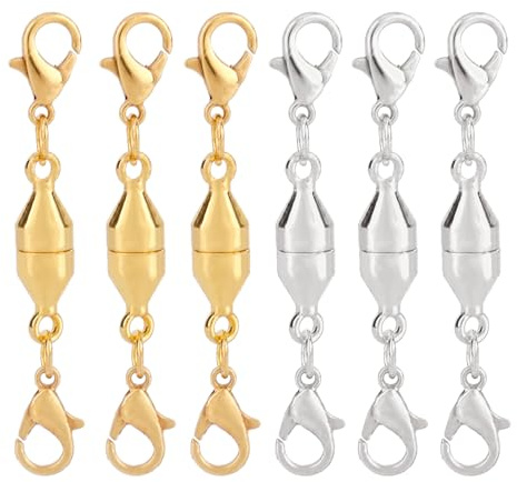 6pz Fermagli e Chiusure Magnetiche per Collane, con Doppia Chiusura a Moschettone Estensori per Gioielli la Creazione di Gioielli Collane Bracciali (Oro e Argento)