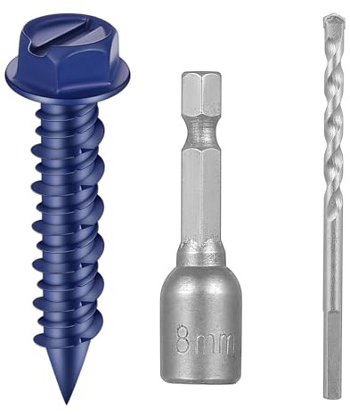 40 Pcs Self Tapping Concrete Screws Anchors, M6.5 x 32mm Slotted Hex Flange Head Masonry Screws for Brick Wall, Concrete Bolts for Fixing on Cement Block, Marble, Brick, Wood, Stone, with 2 Drills