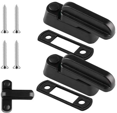 quiodok 4stk Türsicherung Set, Einbruchschutz für Türen Fensterschloss Safe | Fenstersicherung Metall Schloss Sash Jammer, Schwarz, Sicherheitsriegel mit Schrauben und Abdeckkappen für Flügel