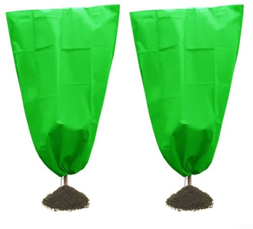 Lot de 2 housses de protection contre le gel avec cordon de serrage, sacs en tissu non tissé respirant pour dommages causés par le gel sur les jeunes arbres, arbustes fruitiers et plantes en pot (80 x