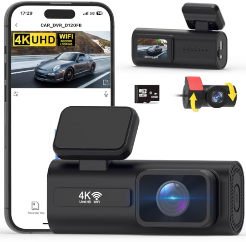 EPICFLAME Dash Cam Front and Rear, 4K+1080P Dual Dash Cam Front and Rear Built-in 5G WiFi, 1.47” IPS Mini Dashcam for Cars with 64GB SD Card, Super Night Vision, G-Sensor, Loop Recording Car Camera