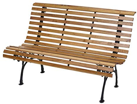 PROREGAL Gartenbank | HxBxT 80x122x70cm | Sitzbank Parkbank Holzbank | 2-Sitzer Gusseisen Holz 22kg | Hellbraun
