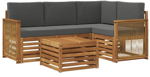 vidaXL Outdoor-Sofagarnitur 5 pcs Natur und Anthrazit 59 x 59 x 37 cm, Moderner Garten-Sofaset, Coole Terrassenmöbel, zeitgemäße Lounge, modulares Design, Akazien-Elemente