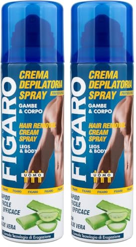 Figaro | Crema Depilatoria Spray in Mousse per Gambe e Corpo, con Aloe Vera, Ideale per Depilazione Uomo, 200ml (Confezione da 2)