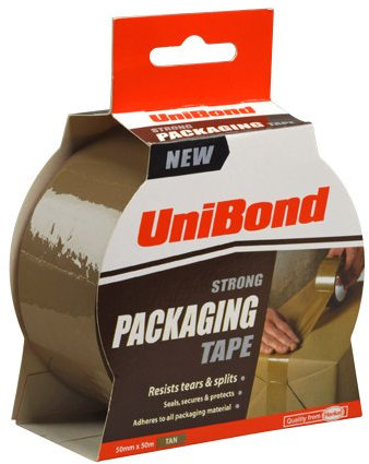 UniBond Strong Packaging Tape, Resists Tears & Splits, Adheres to All Packaging Material, 50mm x 50m, in Tan Colour