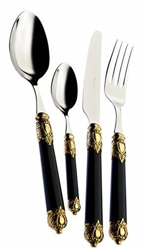 Casa Bugatti RIDN-S2450 RINASCIMENTO Oro Nero Set Posate, 24 Pezzi in Confezione Regalo