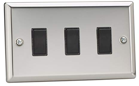 Varilight XC93B Rocker Switches Black 3 Gang Mirror Chrome