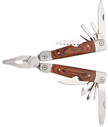 Herbertz Multitool, Pakkaholz-Schalen, Adapter, 11 Bits, Nylonetui (mit Gravur, Einheitsgröße)