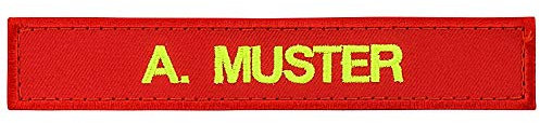 PACOTEX Namensschild bestickt mit eigenem Namen personalisiert Stickschild in vielen Größen und Farben mit Klett (100x20mm, rot)