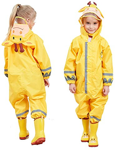 FILOWA Imperméable à Capuche Enfant Garçon Fille Manteaux imperméables Combinaison de Pluie Rain Pantalon Respirant Randonnée Vestes Transparent Chapeau Cape Pluie Poncho Jaune Girafe Unisexe 3-5 Ans
