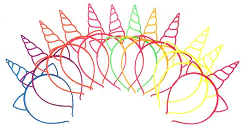 Lurrose Lot de 12 serre-têtes en plastique en forme de corne de licorne, serre-tête avec oreilles de chat pour cosplay, fête, anniversaire, Halloween, Noël - Couleurs assorties (style 2)