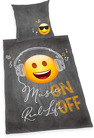 Herding Parure de Lit Emot!x, Réversible, Taie d'Oreiller 80 x 80 cm, Housse de Couette 155 x 200 cm, Avec Fermeture Éclair Facile à Utiliser, Coton/Renforcé