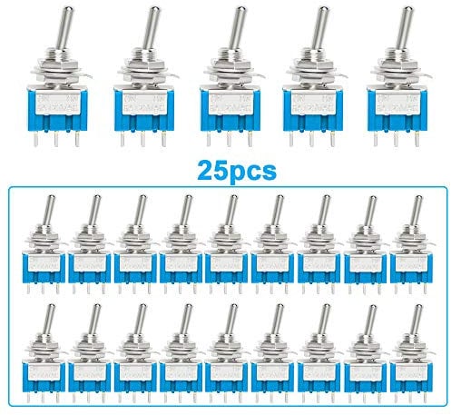 QitinDasen 25Pcs Premium Mini Interruttori a Levetta in Metallo, 3 Pin 2 Posizione ON/ON SPDT Interruttore a levetta, MTS-102 Interruttore a levetta 6A / 125VAC