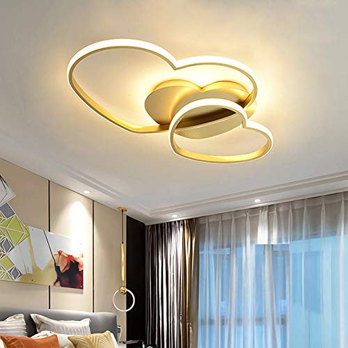 LED 40W Deckenleuchte Dimmbar Kinderzimmerlampe Junge Mädchen Schlafzimmer Deckenlampe Mit Fernbedienung Liebe Herz Design Acryl Metall Deckenbeleuchtung Kronleuchter Für Esszimmer Deckenlicht,Gold…