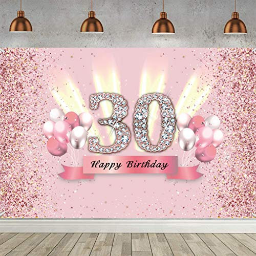30. Geburtstag Deko Frauen 30 Geburtstagsdeko Banner 30. Geburtstagsfeier Foto Hintergrund, 30 Geburtstag Party Kuchen/Tabelle/Mauer/Garten Dekoration Plakat, Glitzern Rosa