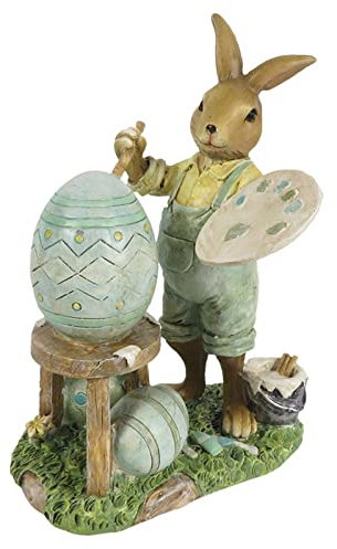 Clayre & Eef Osterhase Osterdeko Hasenjunge beim Bemalen Ostern 11x7x15 cm - Figurine - Bunny - Mehrfarbig - Verschiedenfarbig