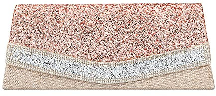 MEGAUK Damen Clutch Glitzer Elegant Abendtasche Glänzend Handtasche Envelope Tasche Strass Unterarmtasche mit Kette für Hochzeit Wedding Prom Party, Rosa