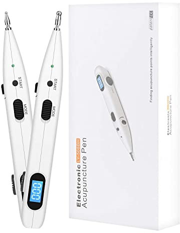 Rhorawill Elektrischer Akupunkturstift Therapiegeraet Laser Akupunktur Stift, Wiederaufladbare Schmerzlinderung Akupunktur Massagestift Acupoints Detector, Akupunkturstifte mit 2 Massageköpfen