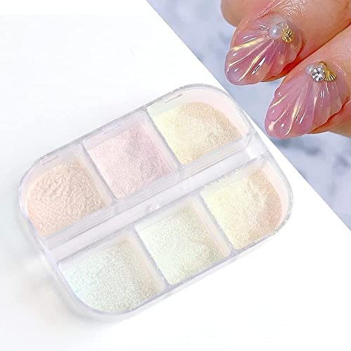 6 Gitter Chrom Nagelpulver Perle Muschel Holographische Nagel Glitter Spiegel Aurora Bubble Dipping Dust Nail Art Dekoration Pink Sugar Sand Micro Nail Powder Manicure Sugar Effect Shimmer Dust