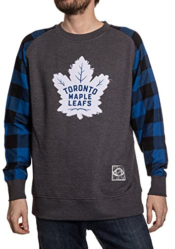 Calhoun NHL Surf & Skate Herren Buffalo Plaid Raglan mit aufgenähtem ausgefranstem Patch, Toronto Ahornblätter, X-Large