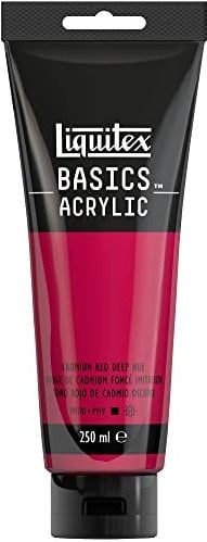 Liquitex 88700223 Basics - Peinture acrylique, peinture artistique monopigmentée, résistante à la lumière, qualité archive, finition satinée, tube de 250 ml - Rouge Cadmium Foncé Imitation
