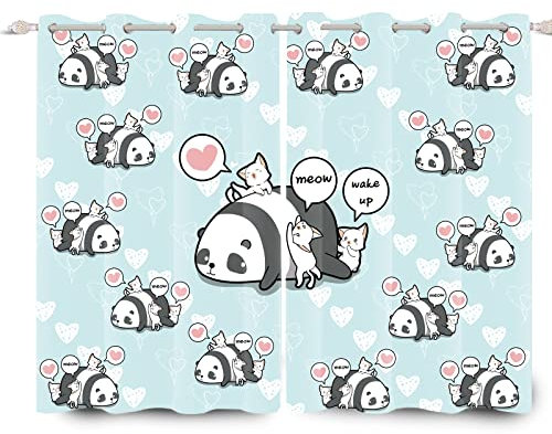 SDOTPMT 117x183cm, 2 Panneaux Mignon Panda Rideau de fenêtre Bleu pâle Fond d'écran Rideau Coulissant Chinois National Trésor Animal Rideau occultant pour Salon