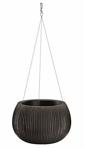 botle Hängender Blumentopf Betonimitation mit Wellendesign + Innentopf /24x16cm Anthrazit/Betonoptik Inkl. Einlegeboden Metall Haken Blumenkasten