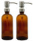 2 PCS Avalon Amber Glass Soap Dispenser Bottles 300ml with Metal Pumps (BPA-Free) Lotion Pump/Soap Dispensers – Reusable Refillable Eco friendly, Sustainable Living/Gift (Brushed Steel Pump)