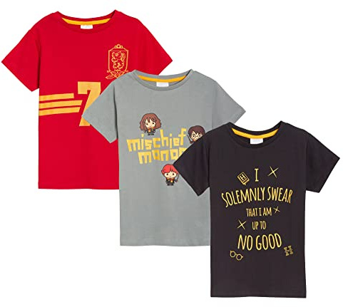 Harry Potter Kids 3 Pack T-Shirts Boys Girls Hogwarts Top Ron Hermione Quidditch Short Sleeve Tees